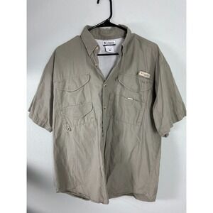 Columbia PFG Fishing Shirt Mens Medium Khaki Short Sleeve Vented Omni-Shade